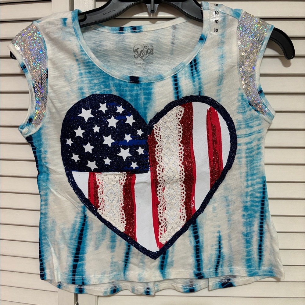 Girls Size 10 Justice Patriotic Heart Shirt - NWT